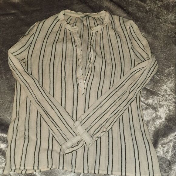 Lucky Brand Tops - Lucky Brand Cream Button Down Shirt with Mandarin Collar